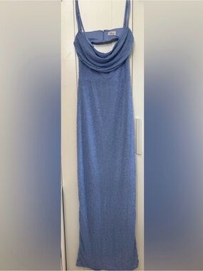 embellished asymmetric maxi dress in smokey blue Bella and Bloom Boutique